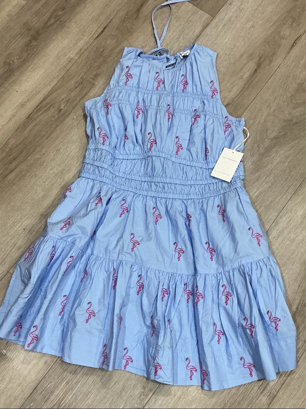 Light Blue Flamingo Tiered Halter Dress for Women